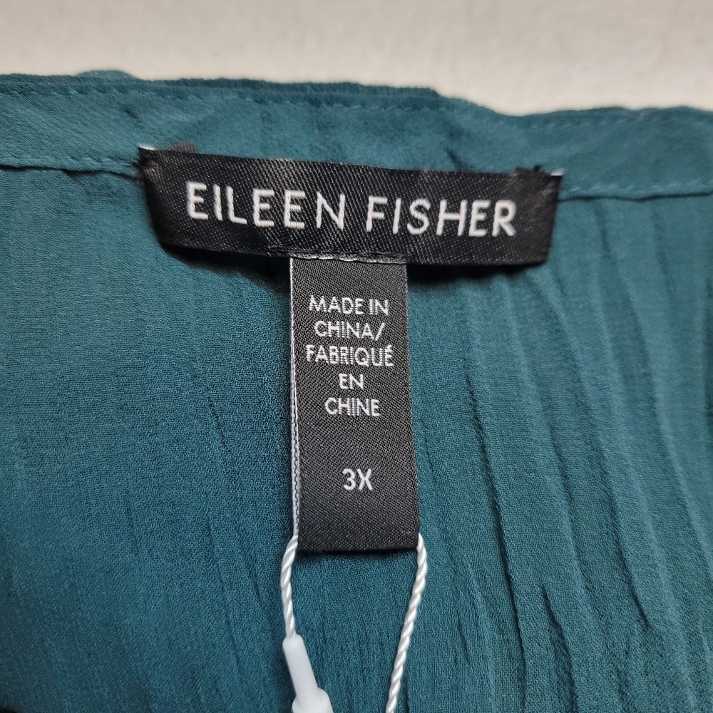 Eileen Fisher Silk Bateau Neck Pleated Crinkled Georgette Tunic Women's 3X - Picture 8 of 11